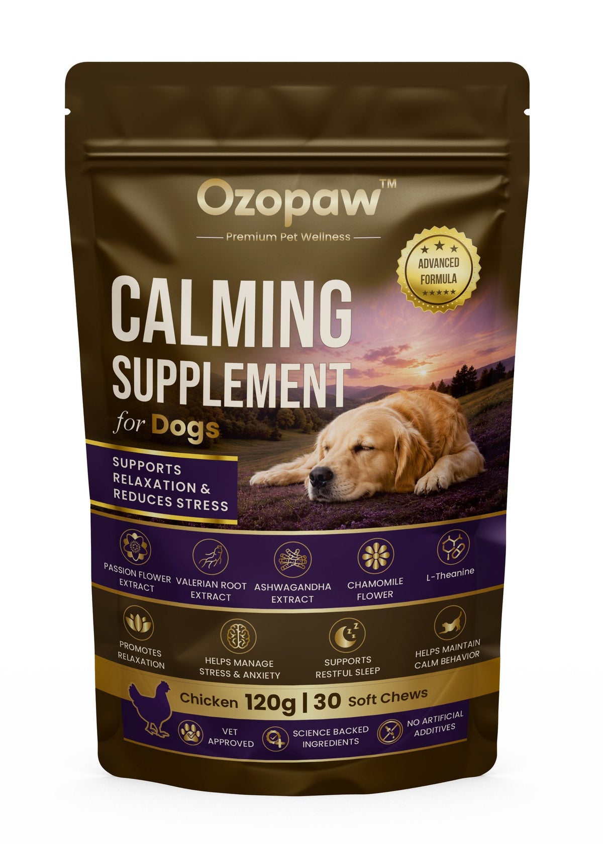 Ozopaw Calming supplement pouch for dogs