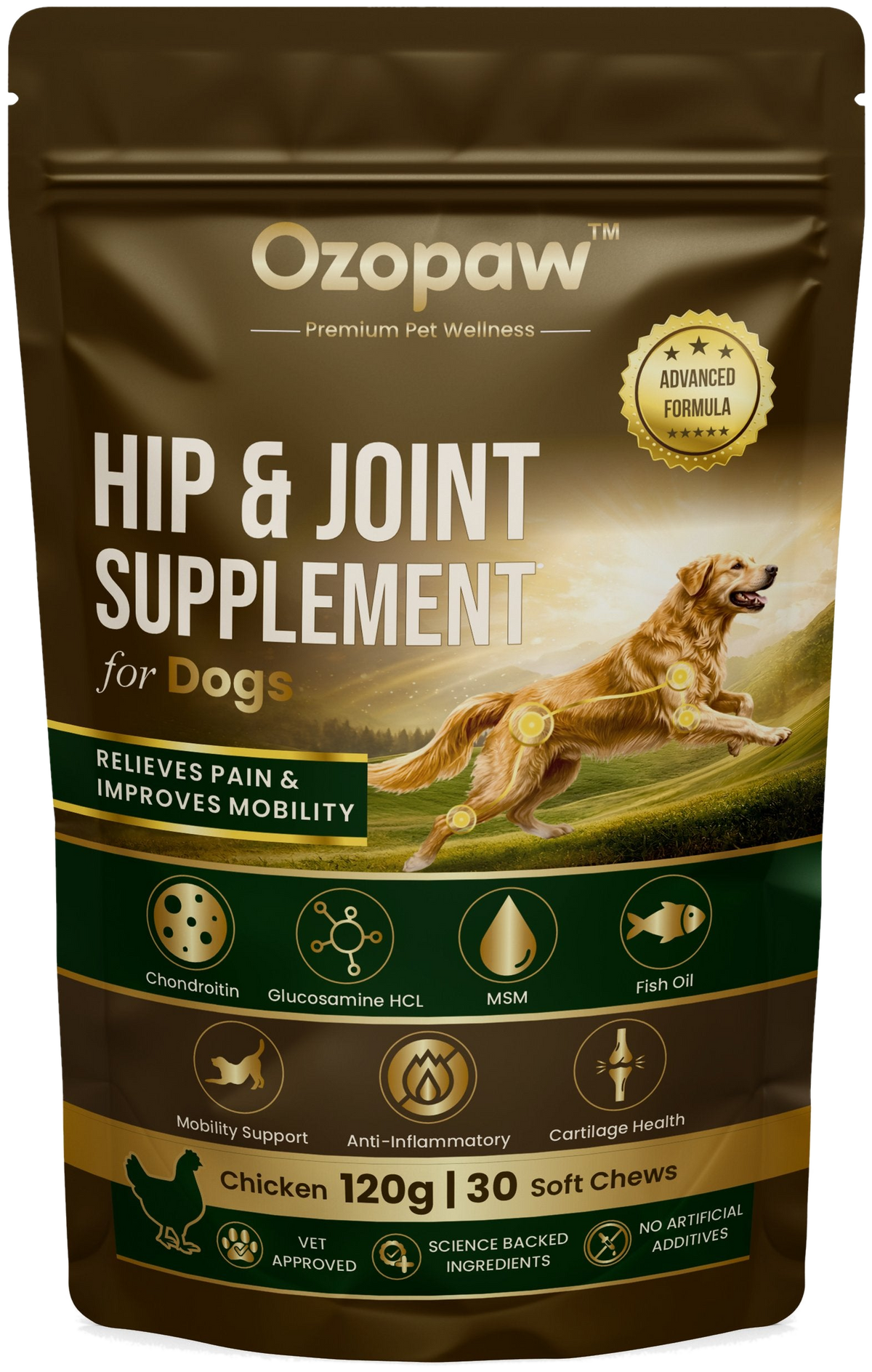 Hip & Joint for Dogs | Chicken Flavour | 120g, 30 Soft Chews