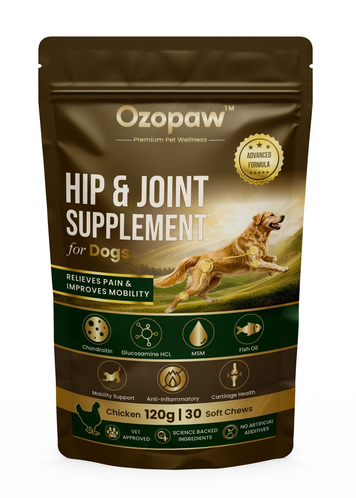 Ozopaw Hip & Joint supplement pouch for dogs