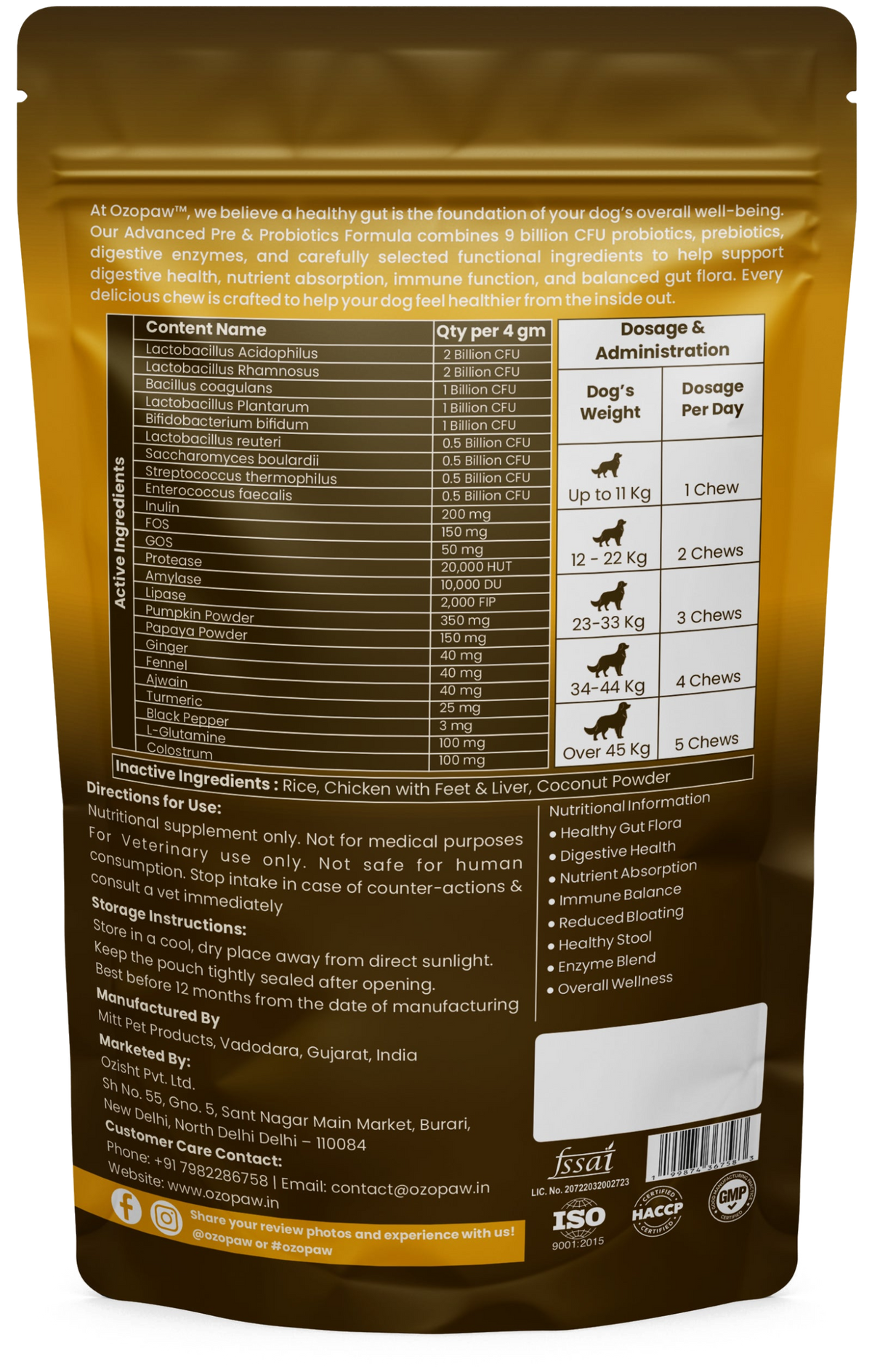 Pre & Probiotics for Dogs | 9 Billion CFU | Chicken Flavour | 120g, 30 Soft Chews