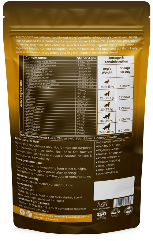 Pre & Probiotics for Dogs | 9 Billion CFU | Chicken Flavour | 120g, 30 Soft Chews