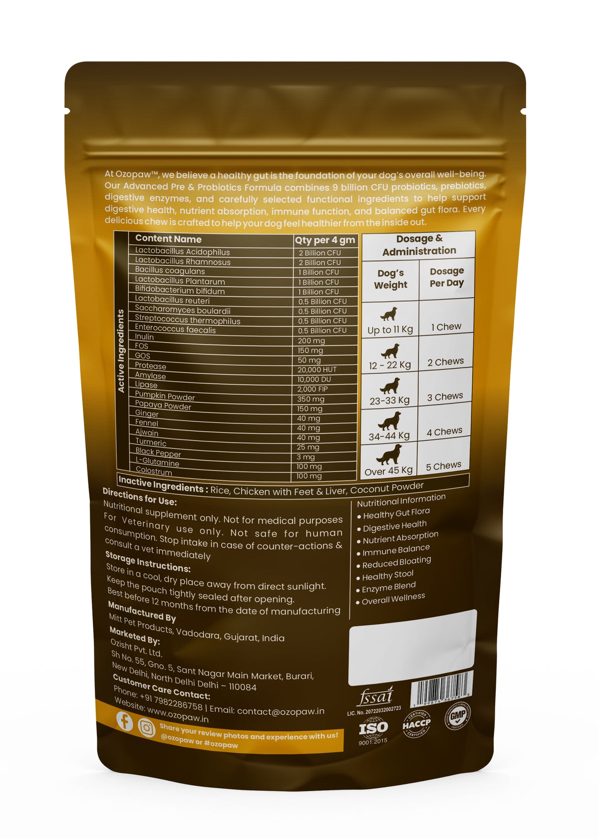 Pre & Probiotics for Dogs | 9 Billion CFU | Chicken Flavour | 120g, 30 Soft Chews
