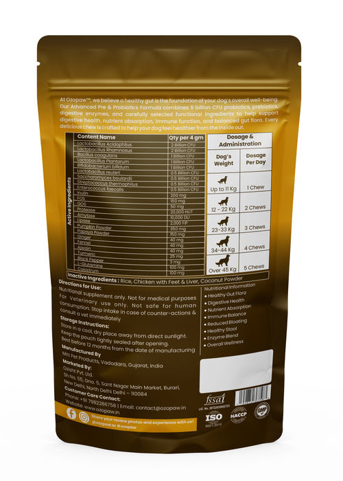 Pre & Probiotics for Dogs | 9 Billion CFU | Chicken Flavour | 120g, 30 Soft Chews