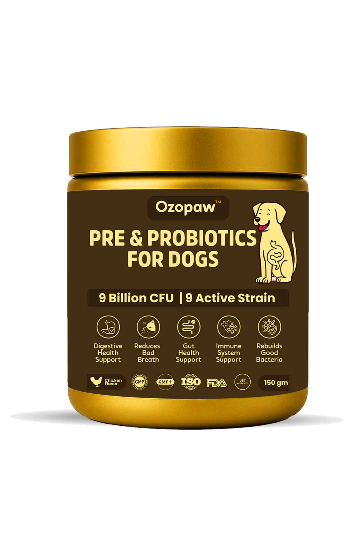 Pre & Probiotics for Dogs | 9 Billion CFU, 9 Strains | Chicken Flavour | 150g Powder